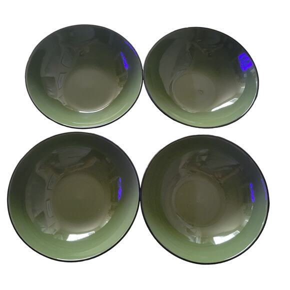 Thomson Pottery Bowls Dark Green Inside and Black Outside Vintage Set of 4 - Picture 1 of 7